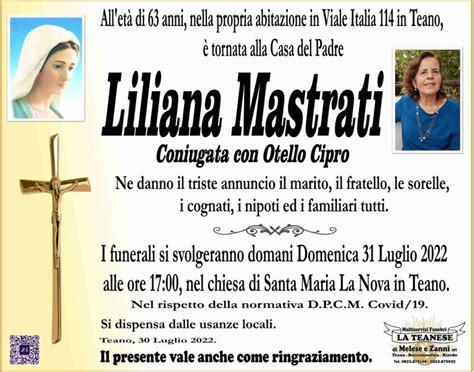 Funerali E Annunci Funebri A Teano Liliana Mastrati Funer