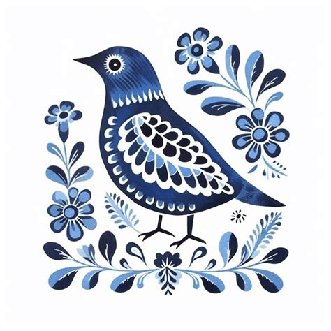 Scandinavian Folk Art Print Folk Art Bird In Scandinavian Folk