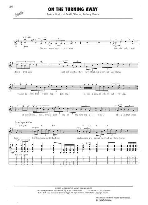 On The Turning Away Gitarre Tab Pdf Noten Von Pink Floyd In G Dur