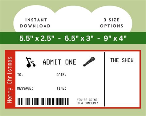 Printable Christmas Concert Ticket Template Merry Christmas Stocking