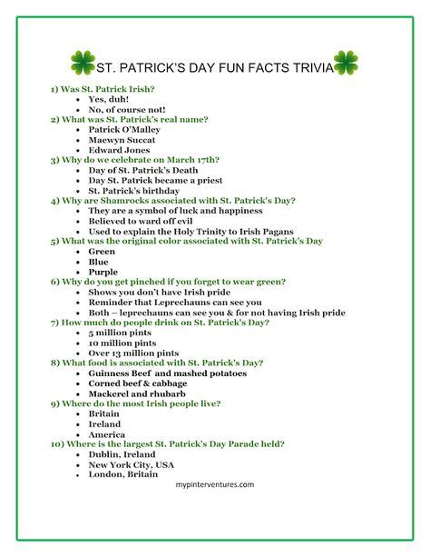 St Patricks Day Trivia Printable