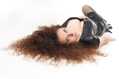 Beautiful Woman With A Curly Hair Lying Stock Image Image Of Glamour