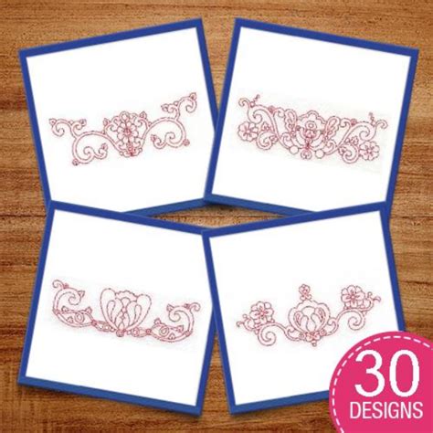 Decorative Redwork Floral Borders Embroidery Design Pack Embroidery