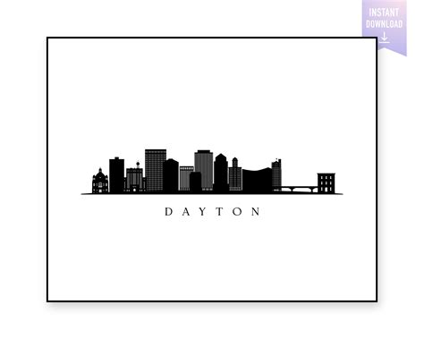 Dayton Skyline Print. Dayton Ohio Black Silhouette. Digital Print. Dayton Printable Wall Art ...