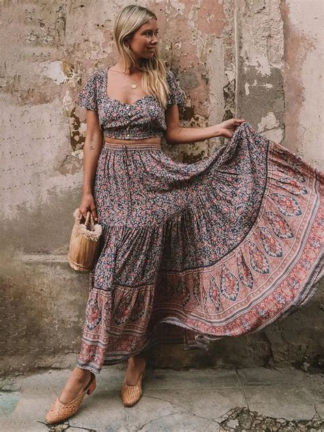 Jasmine Boho Chic Maxi Skirt Women Summer High Waist Elastic Vintage