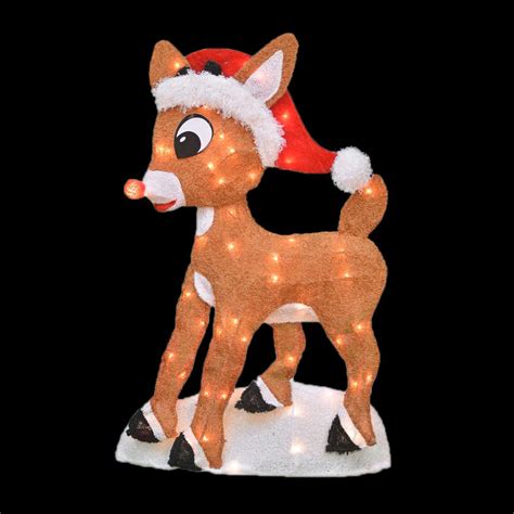 Rudolph 24 in. Rudolph 2D Rudolph with Santa Hat Outdoor Lighted ...