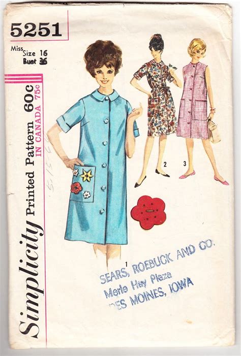 Vintage 1963 Simplicity 5251 Sewing Pattern Misses Duster Etsy