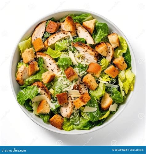 Chicken Caesar Salad On Plain White Background Product Photography