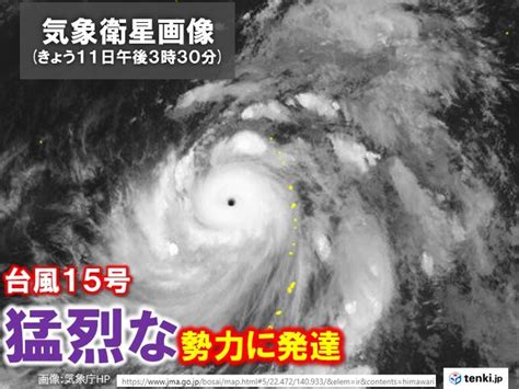 台風15号は「猛烈な」勢力になりました あす12日～小笠原諸島は高波に警戒気象予報士 日直主任 2023年10月11日 日本気象協会