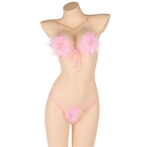 Lady Faux Fur Bra Set Furry Sexy Costume Lingerie Underwear Bar Club