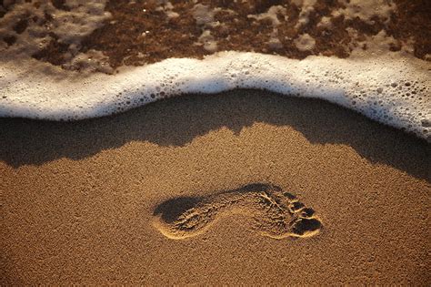 Footprint At The Beach Foam Ocean Perfect Print Sunset Waves Sea