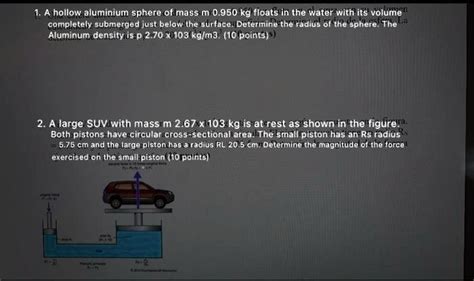 SOLVED 1 A Hollow Aluminium Sphere Ot Mass M 0 950 Kg Floats In The