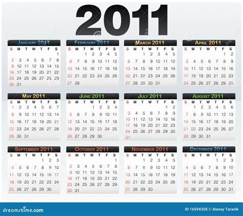 vector calendar grid  year english stock vector image