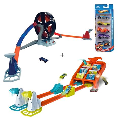 Kit Hot Wheels Pista Competiçao Giratoria Pista Competiçao De Batidas Carrinhos