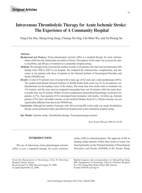 Pdf Intravenous Thrombolytic Therapy For Acute Ischemic Stroke The Experience Of A Community