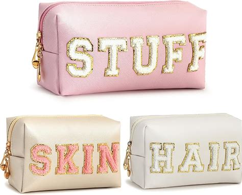 Hblife Pack Of 3 Preppy Makeup Bag Pu Leather Travel