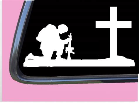 Soldier Kneeling at Cross TP 378 8" Decal sticker Support Our Troops ...