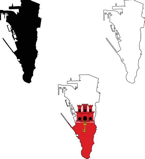 Gibraltar Map on white background. Gibraltar Map Outline. Gibraltar vector map with the flag ...