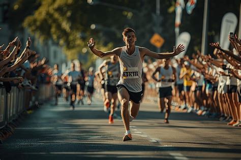 Premium Photo A Man Running Down A Street Surrounded By People