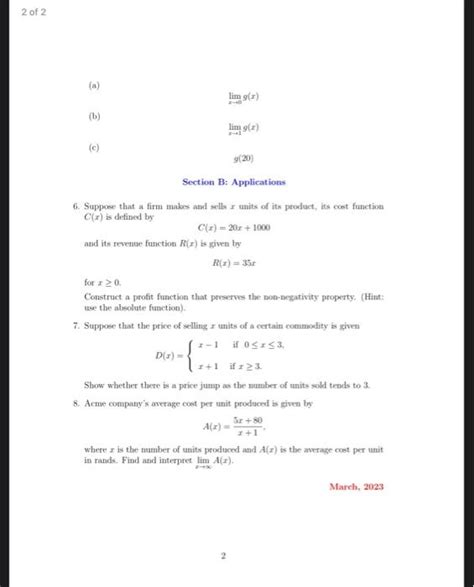 Solved Piecewise Functions Limits And Properties Of Limits