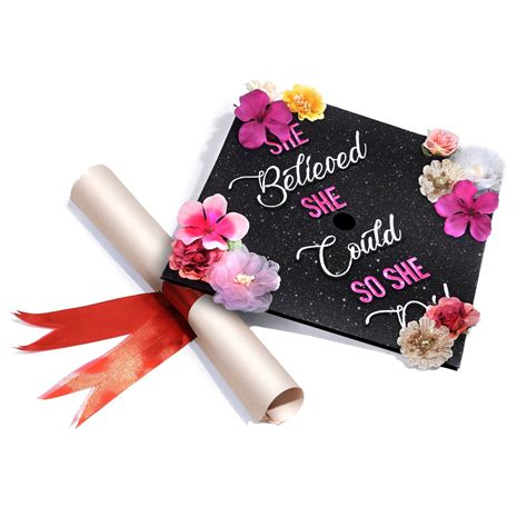 Handmade Graduation Cap Topper Graduation Cap Decorations She Believe She Could So She Did