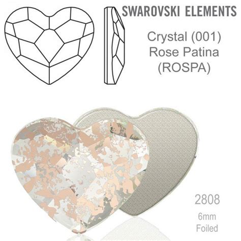 Swarovski 2808 Heart Flat Back Foiled Velikost 6mm Barva Crystal Rose