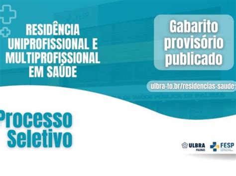 Divulgado Gabarito Provis Rio Do Processo Seletivo Para Resid Ncia Em