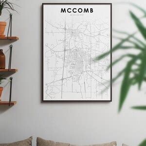 Mccomb MS Map Print, Mississippi USA Map Art Poster, Pike County, City ...