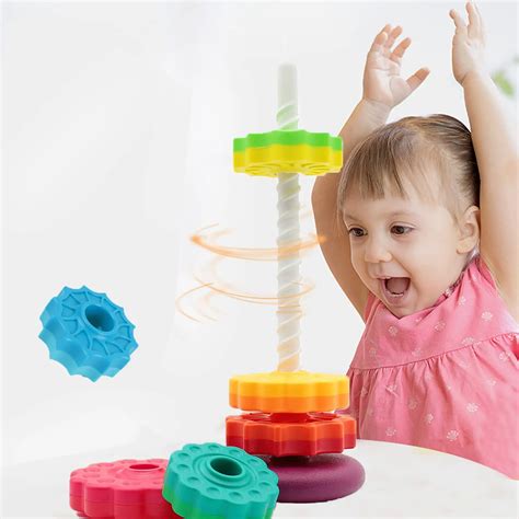 Spinning Rainbow Tower Montessori Toy For Early Learning And Sensory Play Creative Nook