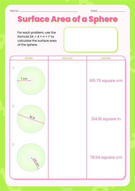 Surface Area Of A Sphere Worksheet Answer Key For Teachers Perfect