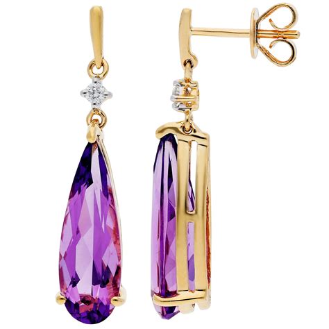 Ct Yellow Gold Amethyst Diamond Fancy Drop Earrings Buy Online