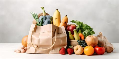 Una Bolsa De Frutas Y Verduras Est Sobre Una Mesa Foto Premium