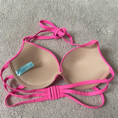 Neon Pink Bikini Top And Bottom With Side Detail On Depop
