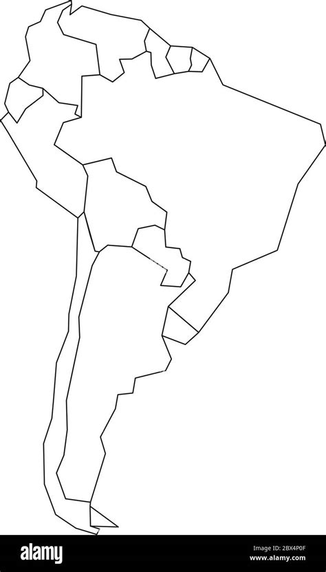 Political Map Of South America Simplified Black Wireframe Outline