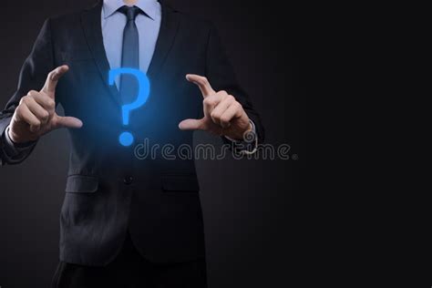 Businessman Man Hand Hold Interface Question Marks Sign Web Ask