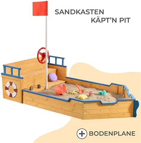 Juskys Sandkasten Käptn Pit Piratenschiff Boot aus Holz Große