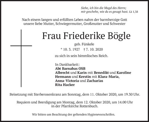 Traueranzeigen von Friederike Bögle trauer merkur de