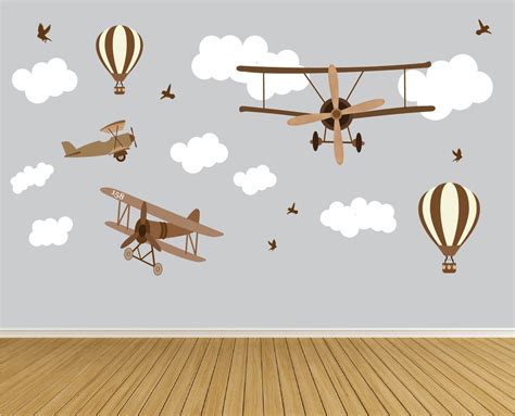 Vintage Airplane Wall Decals-nursery Wall Decals-hot Air Balloon Wall ...