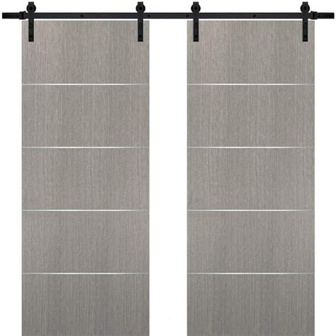 Sartodoors 0020 84 In X 96 In Flush Grey Oak Finished Wood Barn Door