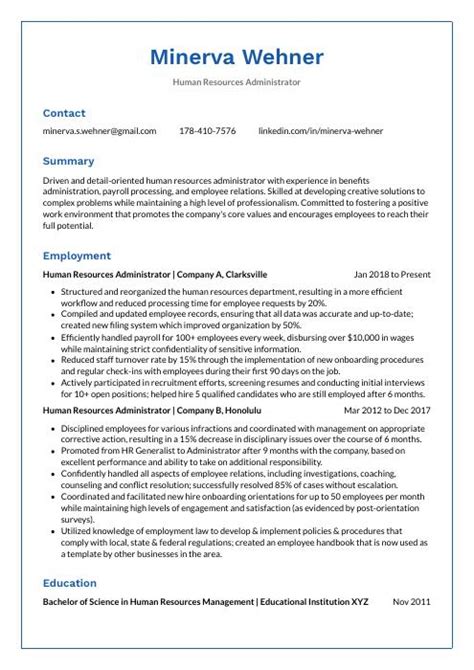 Human Resources Administrator Resume CV Example And Writing Guide