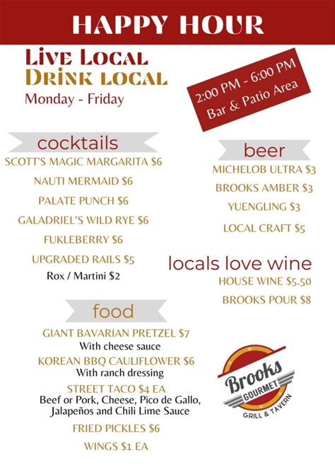 Menu - Brooks Grill & Tavern - 2220 Logan Blvd N, Ste 805, Naples, FL ...