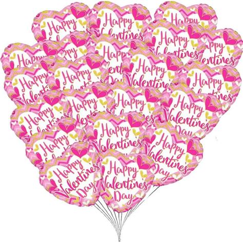 Pmu Heart Shaped Valentines Day Balloons 18 Inch Mylar Pink Chevron