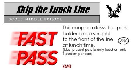 Lunch Fast Pass Reward Idea