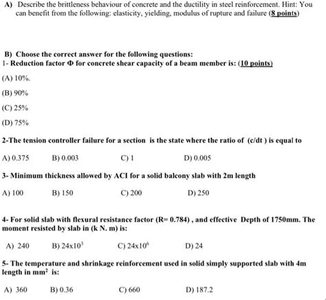 Solved A) Describe the brittleness behaviour of concrete and | Chegg.com