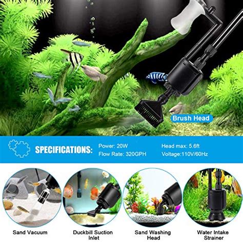 AQQA Nettoyeur de gravier d aquarium 6 en 1 aspirateur électrique