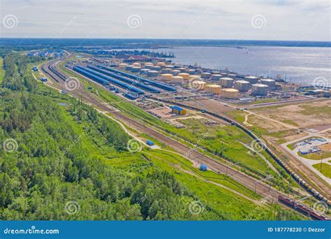 Huge Port With Oil Tanks For Storing Liquid Fuel On The Seashore