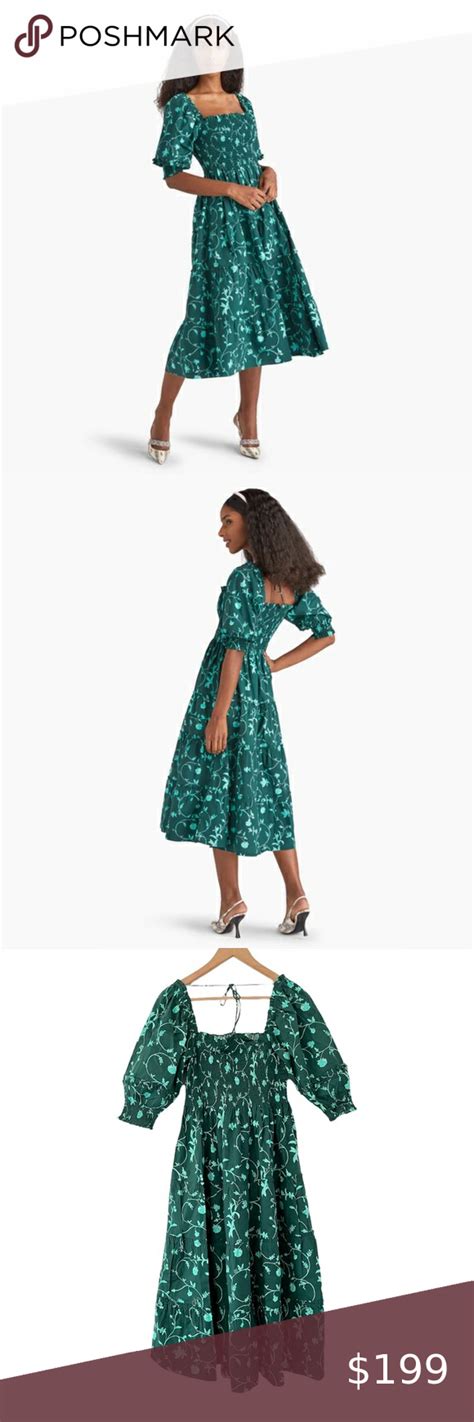 Hill House The Nesli Nap Dress In Emerald Botanical Poplin