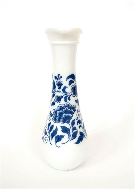 Mini Milk Glass Vase With Blue Flowers