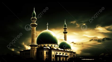 An Image Of An Arabic Mosque On A Cloudy Night Background Islam