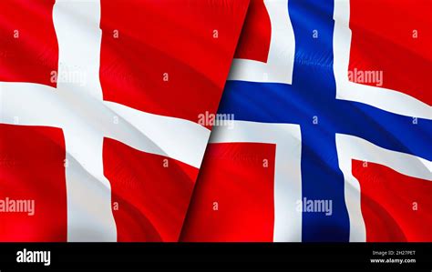 Denmark and Norway flags. 3D Waving flag design. Norway Denmark flag ...